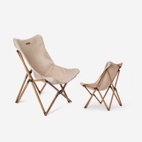 Folding Wooden Grain Aluminum Pipe Camping Chair (Color: Khaki)