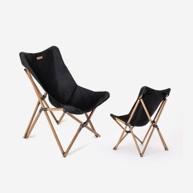 Folding Wooden Grain Aluminum Pipe Camping Chair (Color: Black)